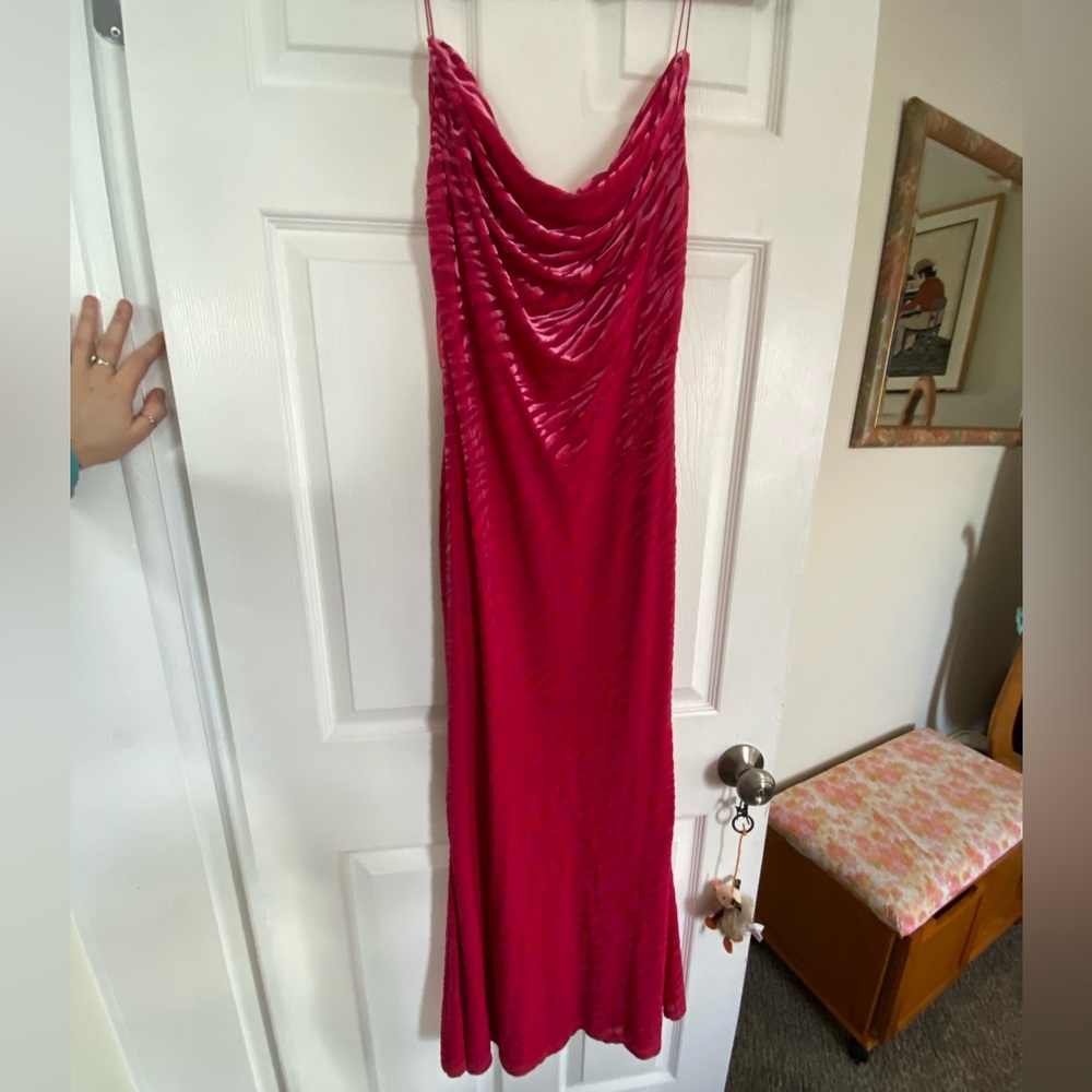 Hot Pink Velvet Zebra Print Floor Length Dress